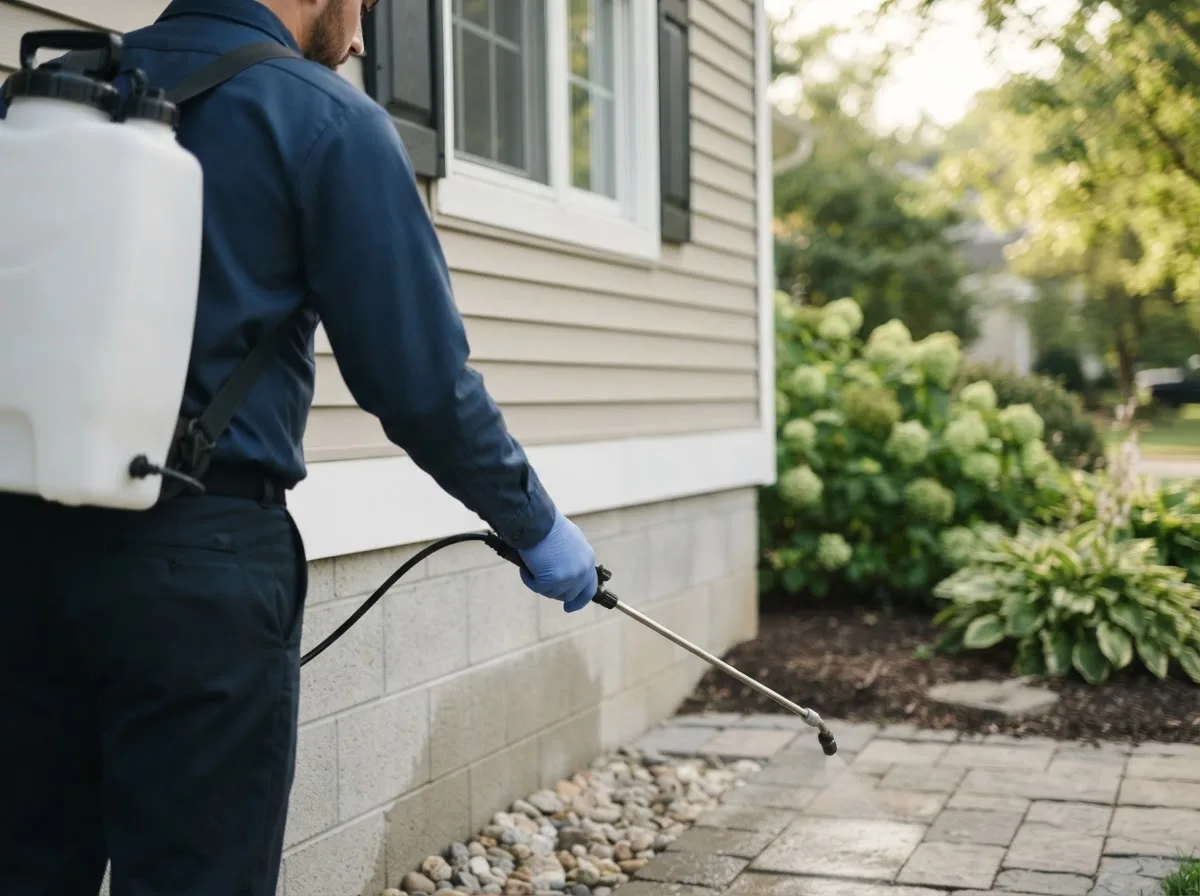 Pest control technician inspecting a home in Womelsdorf, PA